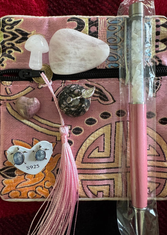 Happiness, Love & Beauty  Pink Silk Zipper Pouch Set