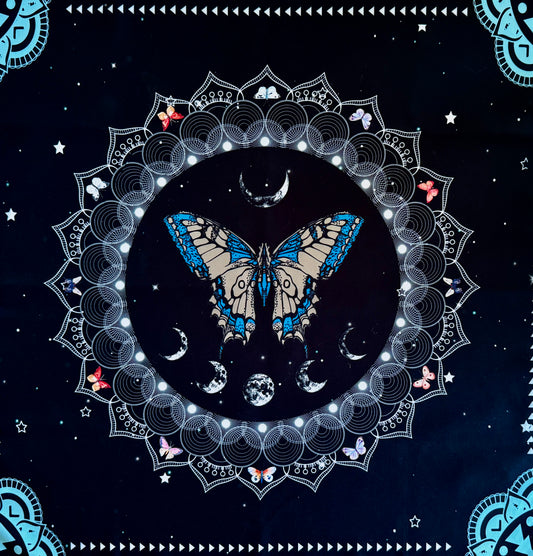 Blue Butterfly Moon Phase Altar Cloth