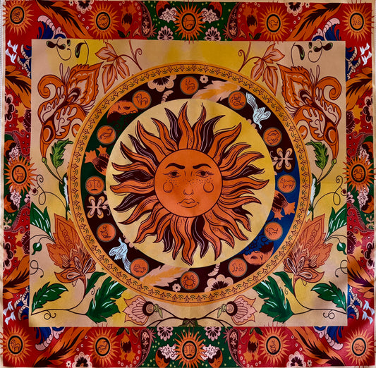 Bohemian Sun and Zodiac Altar Cloth