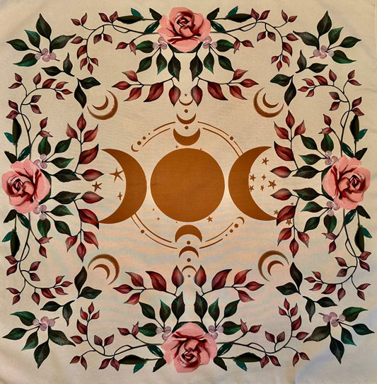 Triple Moon & Pink Roses Altar Cloth