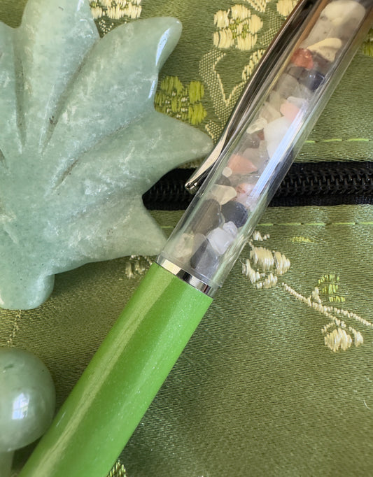 Green Silk and Sakura Agate Pouch Set
