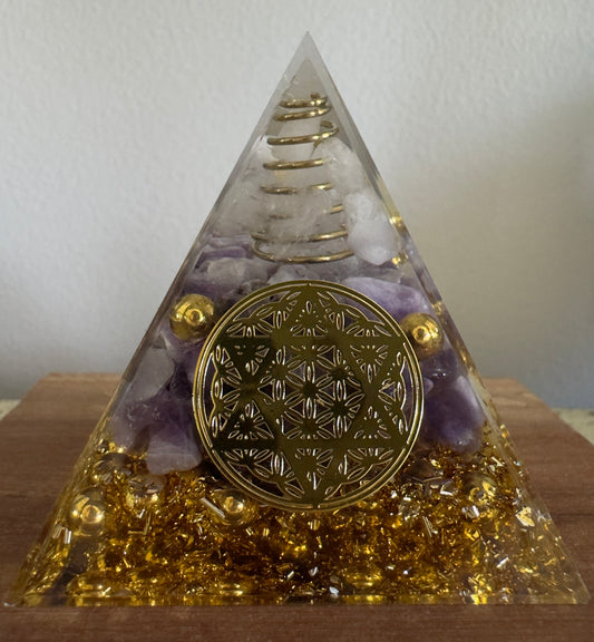 Amethyst Flower of Life Orgonite Pyramid
