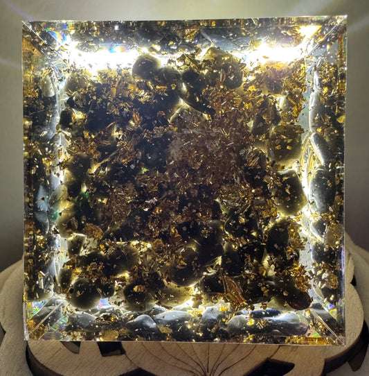 Black Tourmaline “Om” Orgonite Pyramid