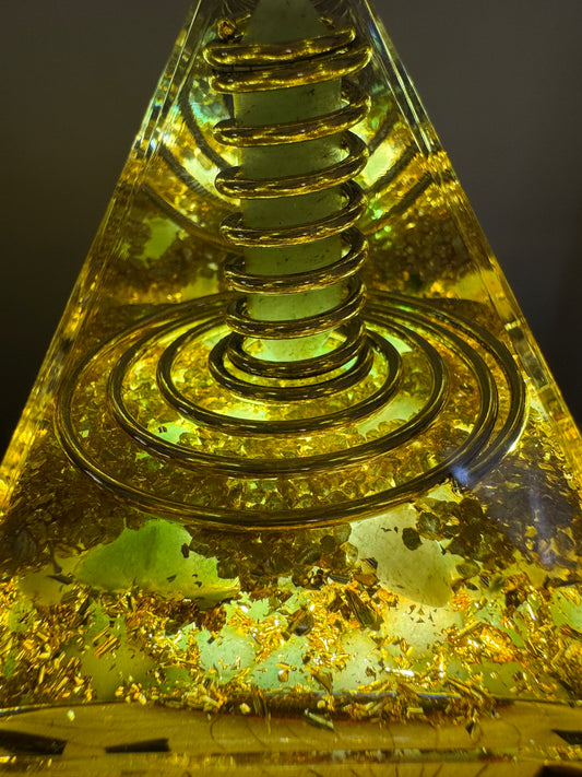 Aventurine Tower and Copper Coil Orgonite Pyramid
