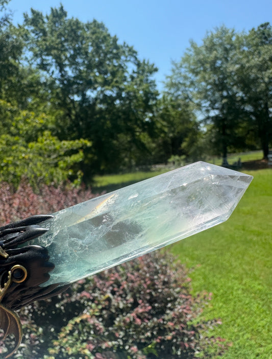 Witch Protection and Altar Broom XL Peacock Feather and Fluorite Finial