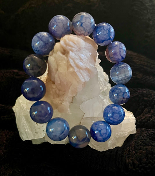 Blue Dyed Agate Bracelet 15mm bead