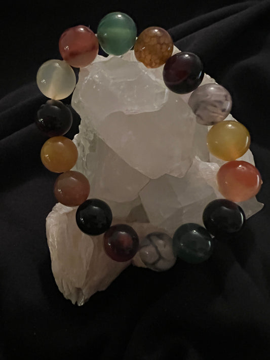 Multi Colors Dyed Agate Bracelet 12mm Bead