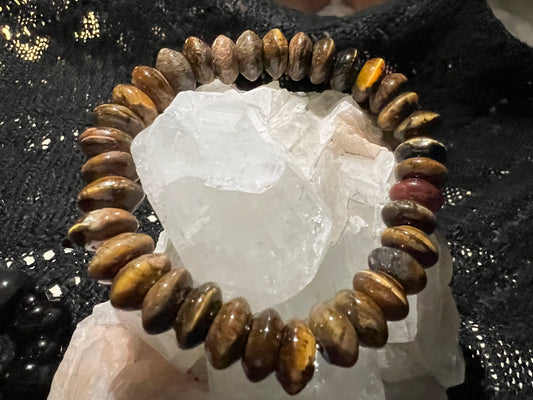 Tigers Eye Flat Round 12 x 15cm Bead Bracelet